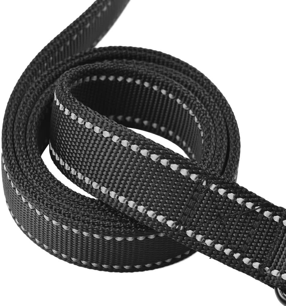 Dog Leash 8ft Long - Black - Traffic Padded Two Handle - Heavy Duty - Double Handles Lead for Control Safety Training
