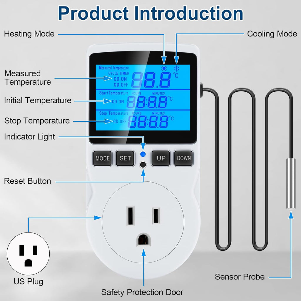 Digital Temperature Controller Thermostat Timer - Reptile Thermostat Controller Day Night Timer 1800W 120V 15A