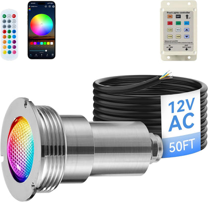 1.5 Inch led Pool Lights and Spa Light，LED Color Inground/Above Ground Pool & Spa Light, IP68 Waterproof, AC120V, (50FT)