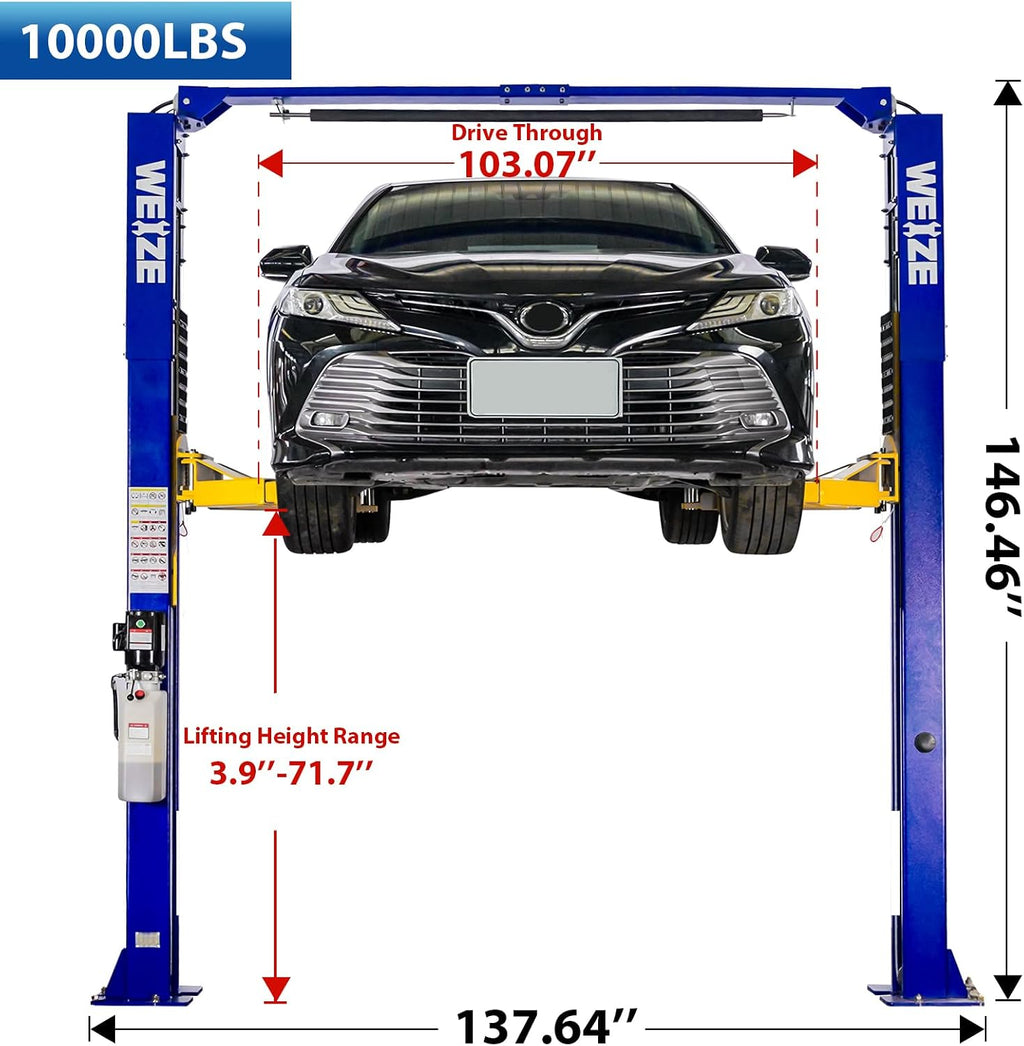 10000lbs 2 Post Car Lift with Double Point Release, 2 Post Overhead Auto Truck Tractor Lift for Repair Store