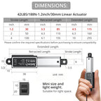 Justech 1.2" 30mm 42lbs 188N 12V Mini Linear Actuator IP54 Waterproof 5mm/s