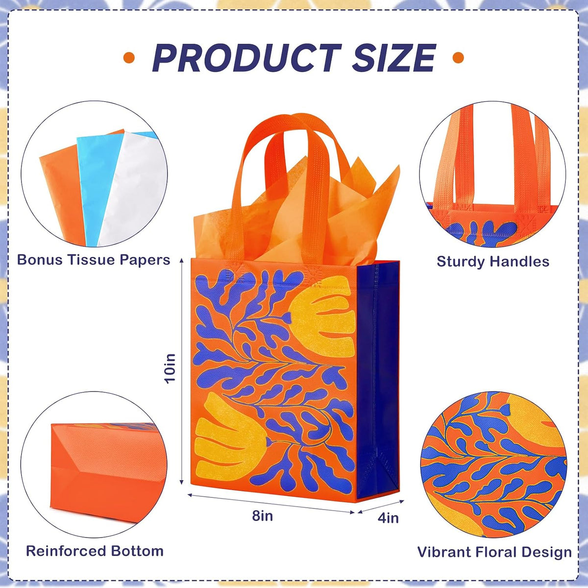 12 Pack 10" Floral Non-Woven Gift Bags with Tissue Paper