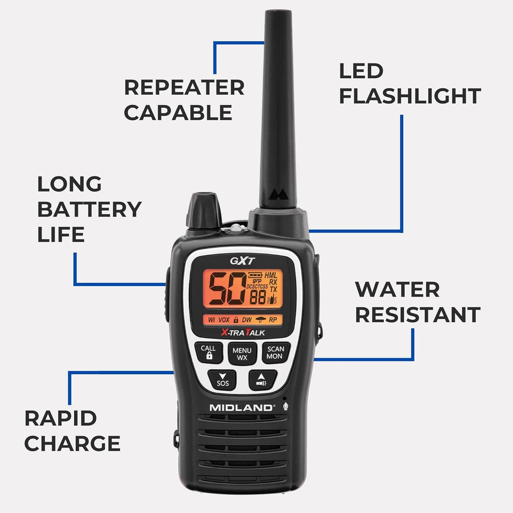 GXT3000 GMRS JIS4 Two-Way Radio, Black/Silver, 2-Pack | 50-Channel, Repeater Capable, Long Range, 142 Privacy Codes