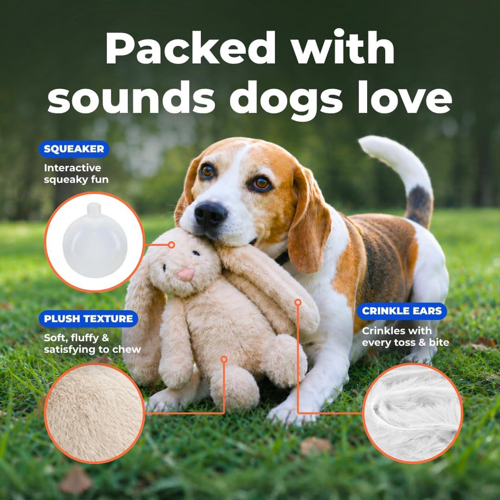 Bunny Buddy Squeaky Plush Dog Toy - Beige, Medium