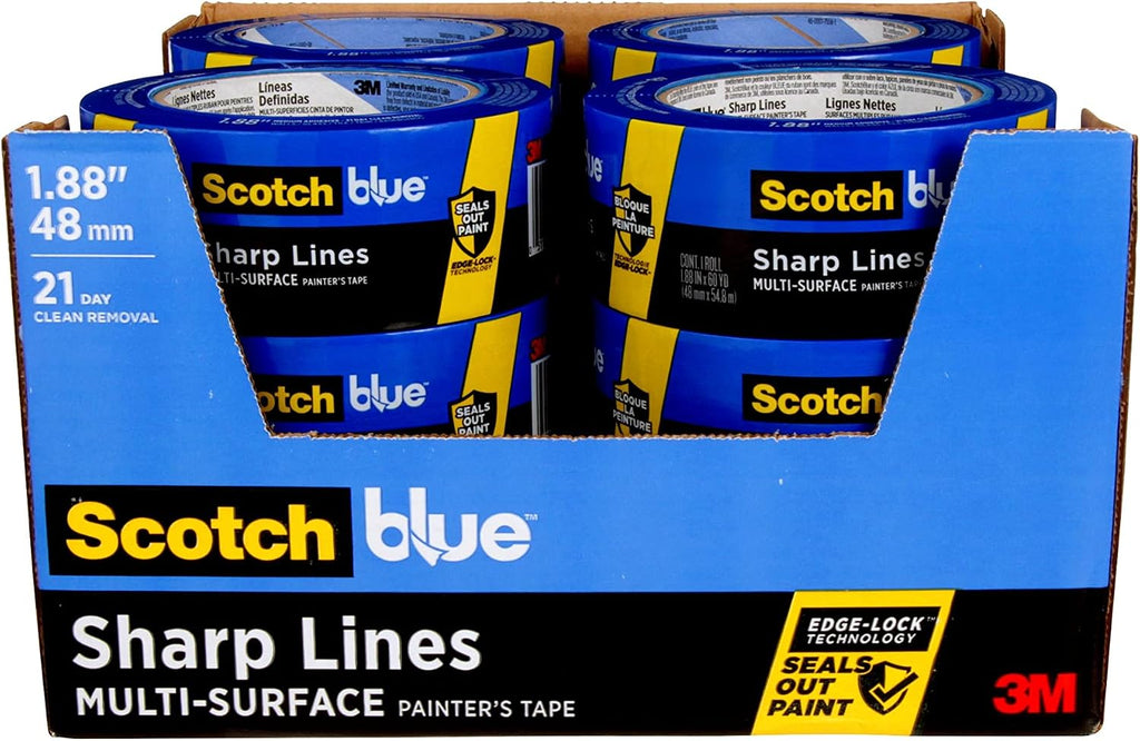 Sharp Lines Multi-Surface Painter's Tape, 1.88 Inches x 60 Yards, 12 Rolls, Blue, Paint Tape Protects Surfaces and