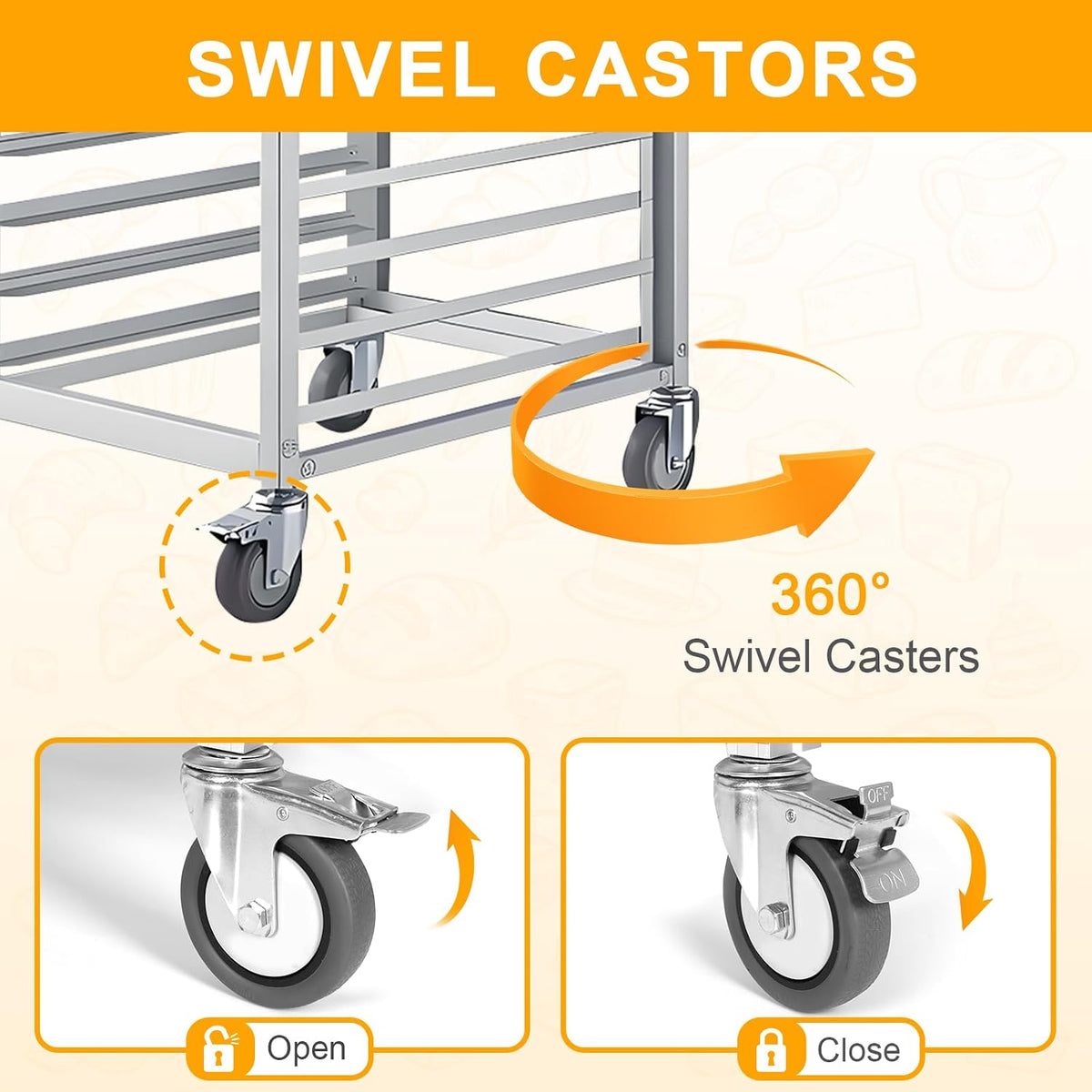 18 Tier Commercial Bakers Rack, Aluminum Bun Pan Rack with 4 Wheels