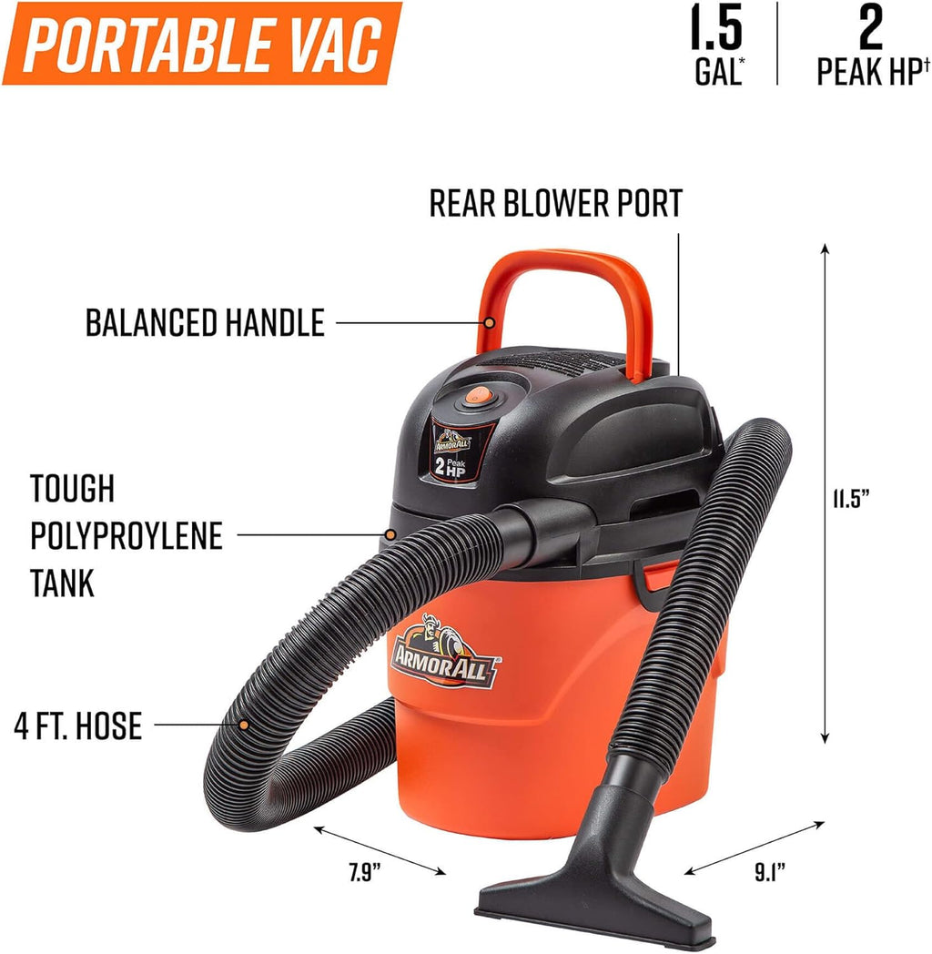 AA155 1.5-Gallon 2 Peak HP Portable Wet/Dry Vacuum, Orange