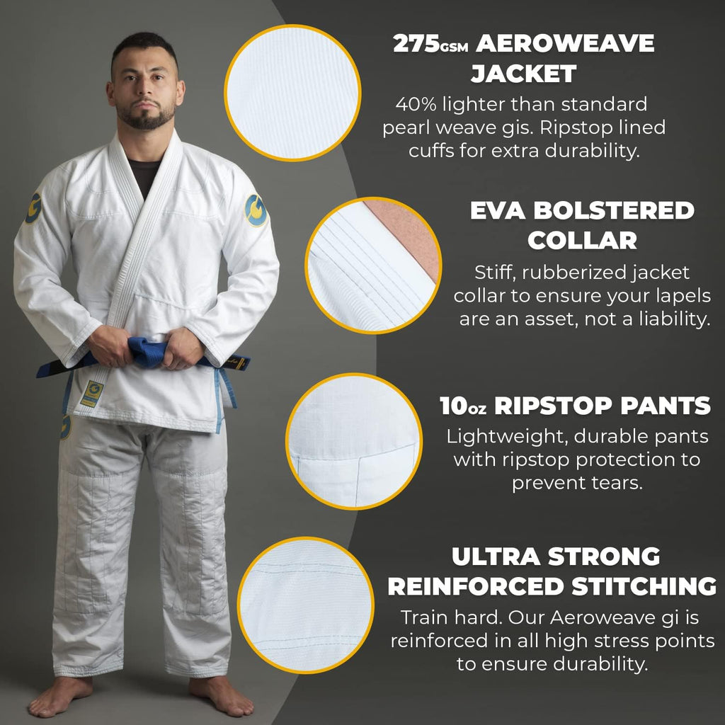 Aeroweave Jiu Jitsu Gi - Ultra Lightweight BJJ Gi - Preshrunk Brazilian Jiu Jitsu Uniform for Men