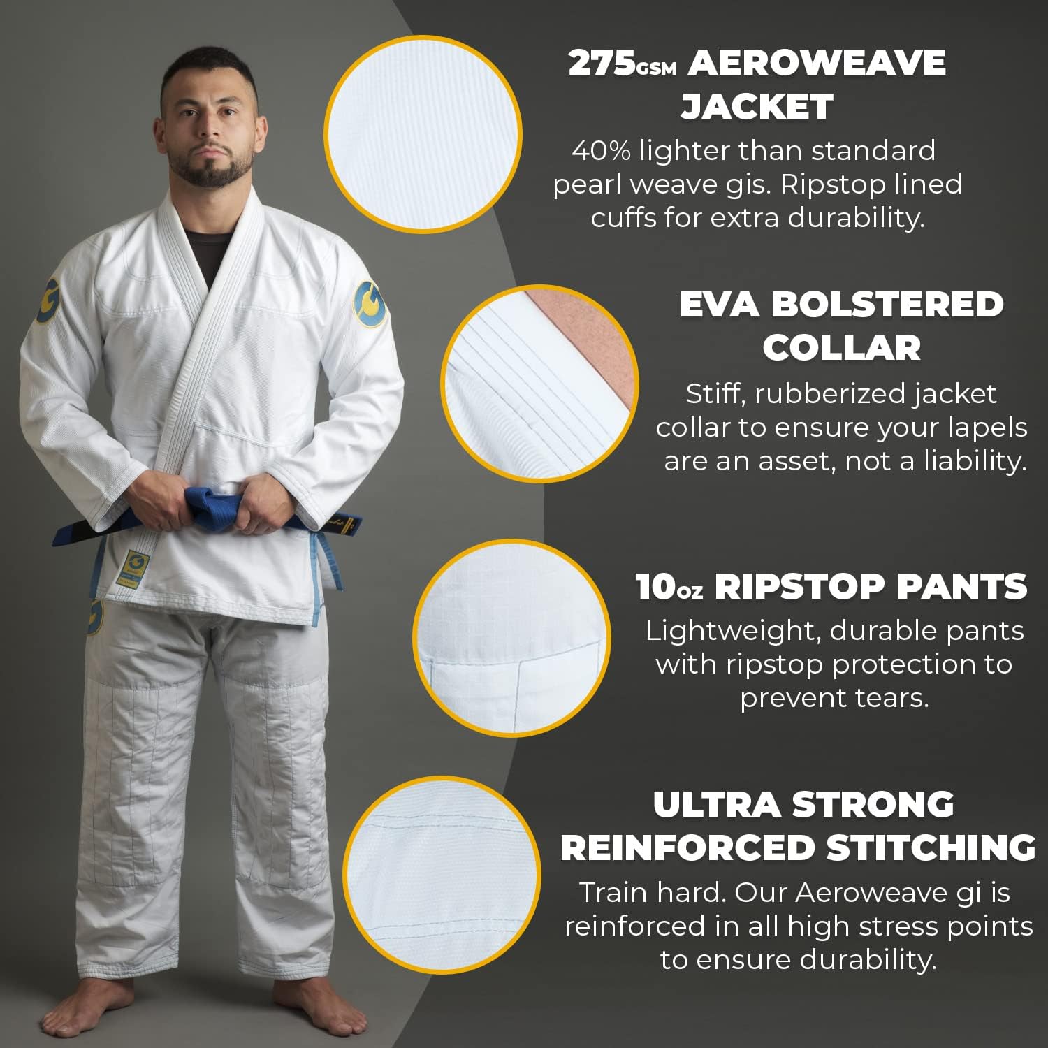 Aeroweave Jiu Jitsu Gi - Ultra Lightweight BJJ Gi - Preshrunk Brazilian Jiu Jitsu Uniform for Men