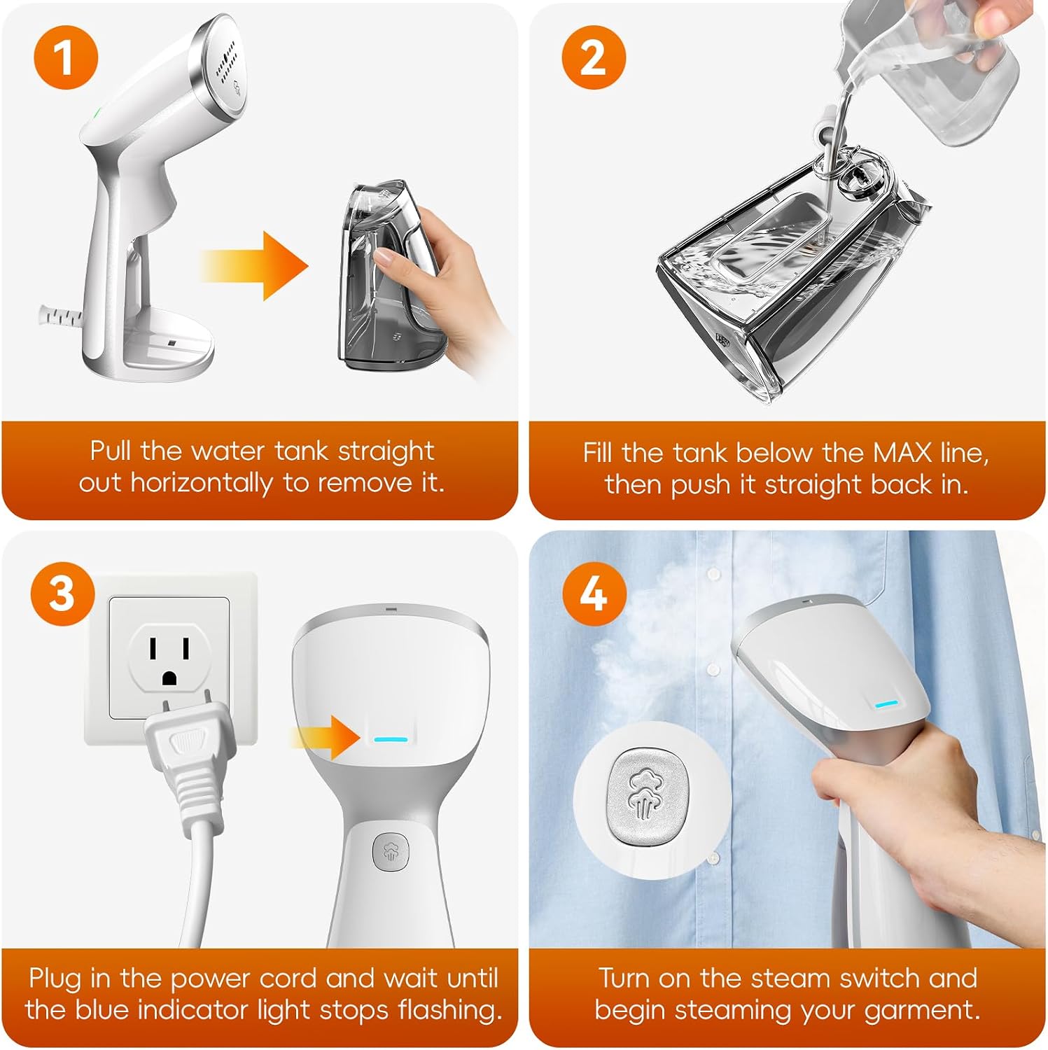 Portable Travel Handheld Steamer for Clothes, Garment Wrinkle Remover | White, 1000W Strong Penetrating Fabric