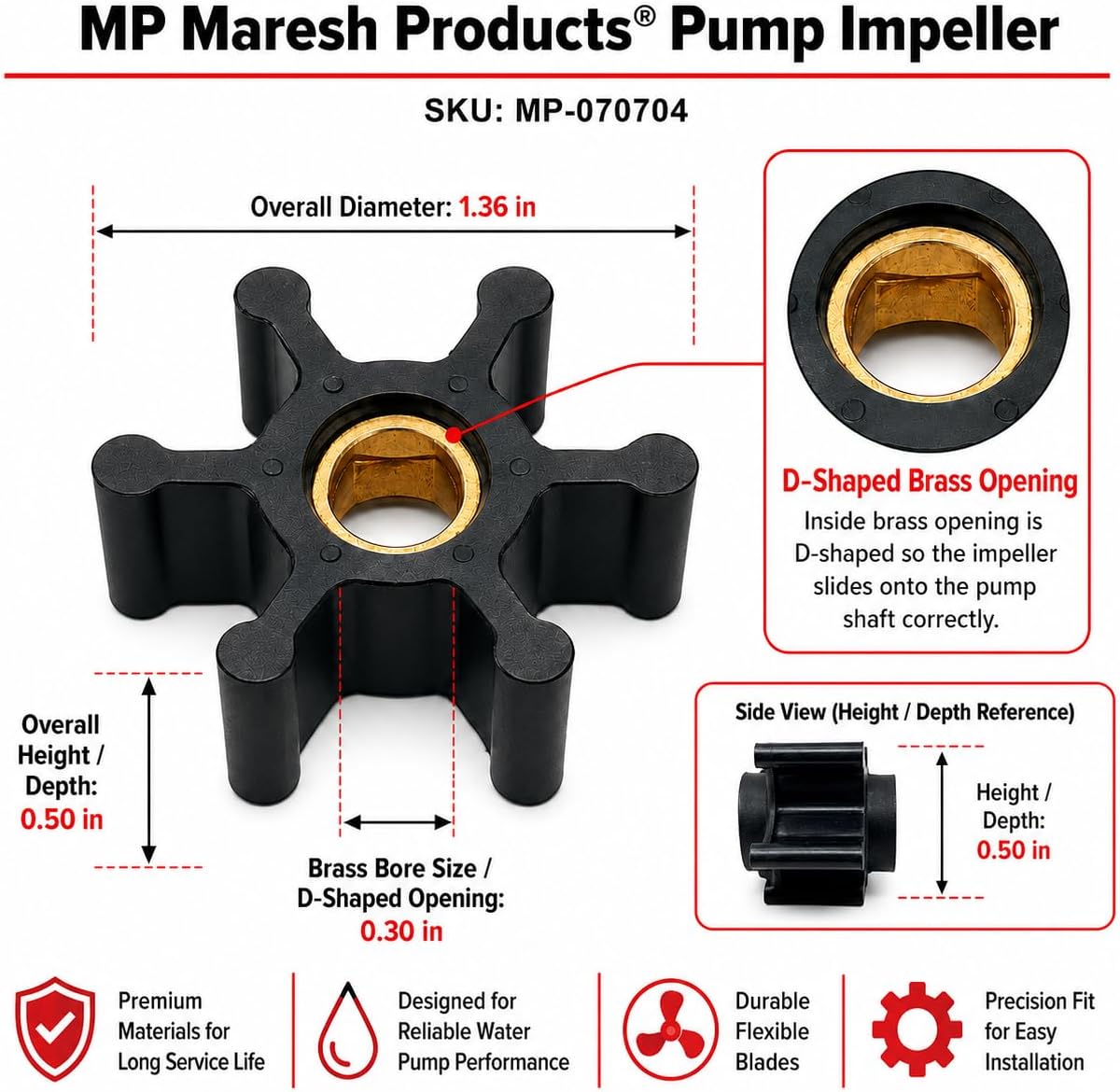 Utility Pump Replacement Impeller or Impeller Cover part for Maresh Products Water Transfer pump MP Mini (4 Impellers)