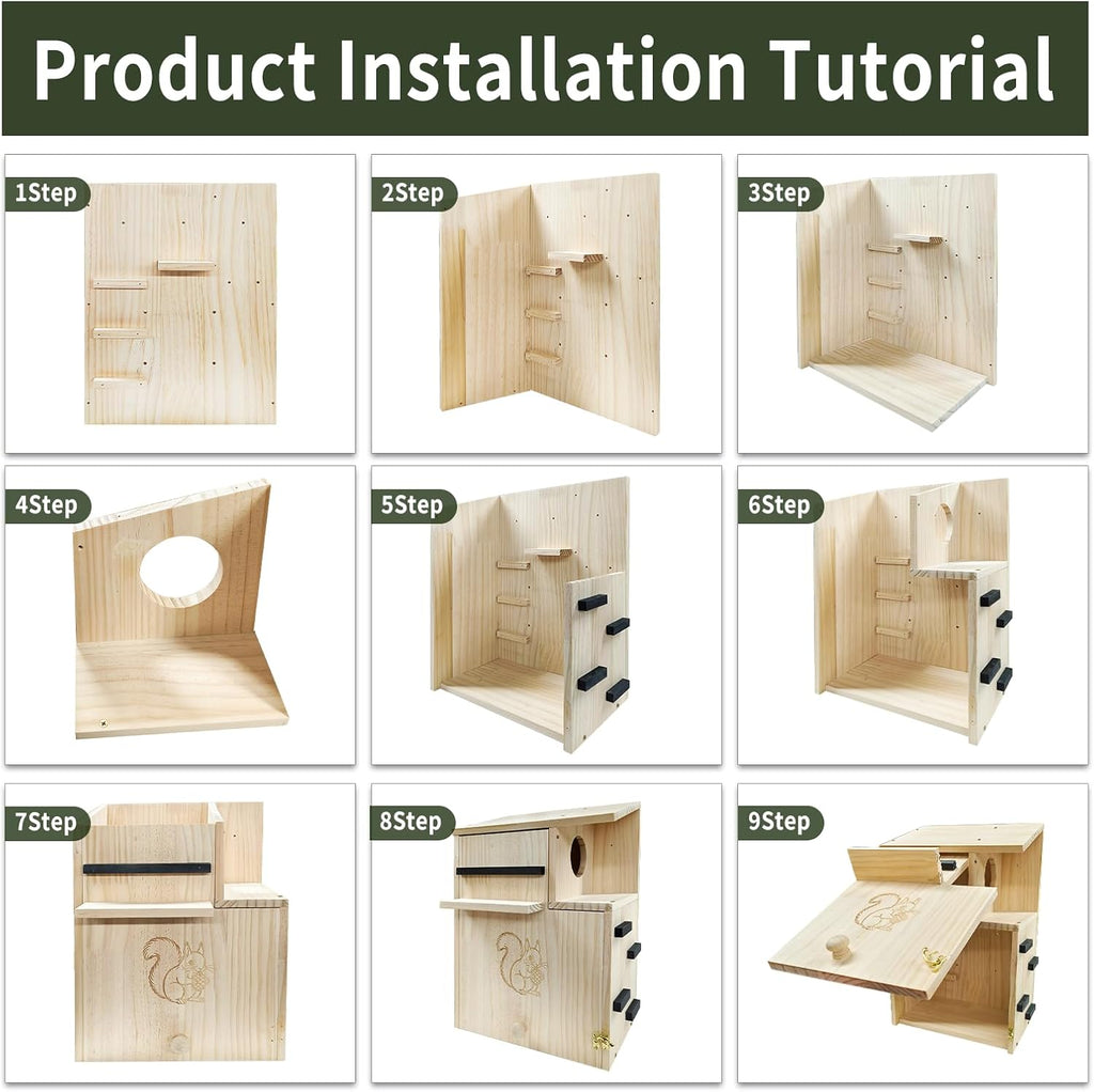 Large Wooden Squirrel Houses for Outside，Squirrel House with Dual Balconies，Predator Guard Squirrels Nesting Box，The