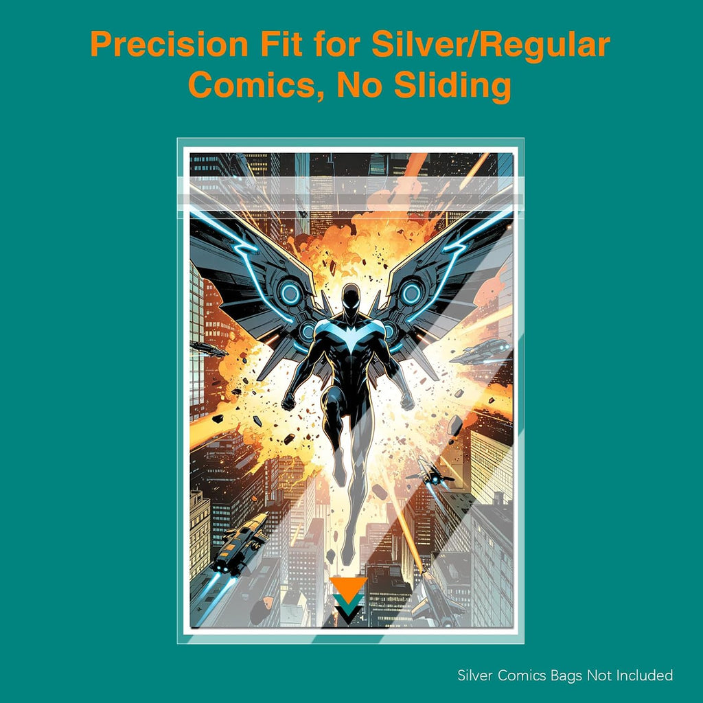 100ct Silver Comic Backing Boards - 24PT Acid-Free Rigid Protector Sheets | 7" x 10.5" Regular Comics Boards