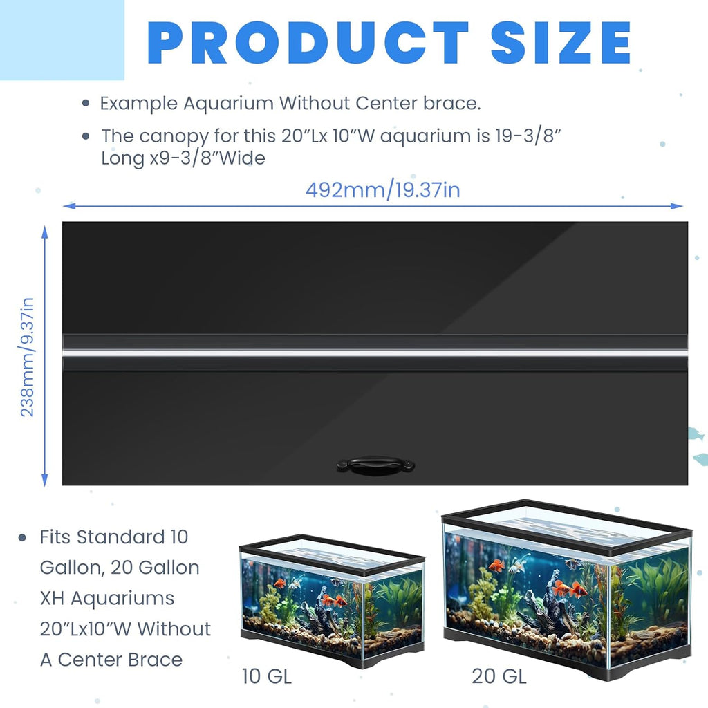 Aquarium Lids Canopy with LED Light, 3 Pcs, Black, 20x10in