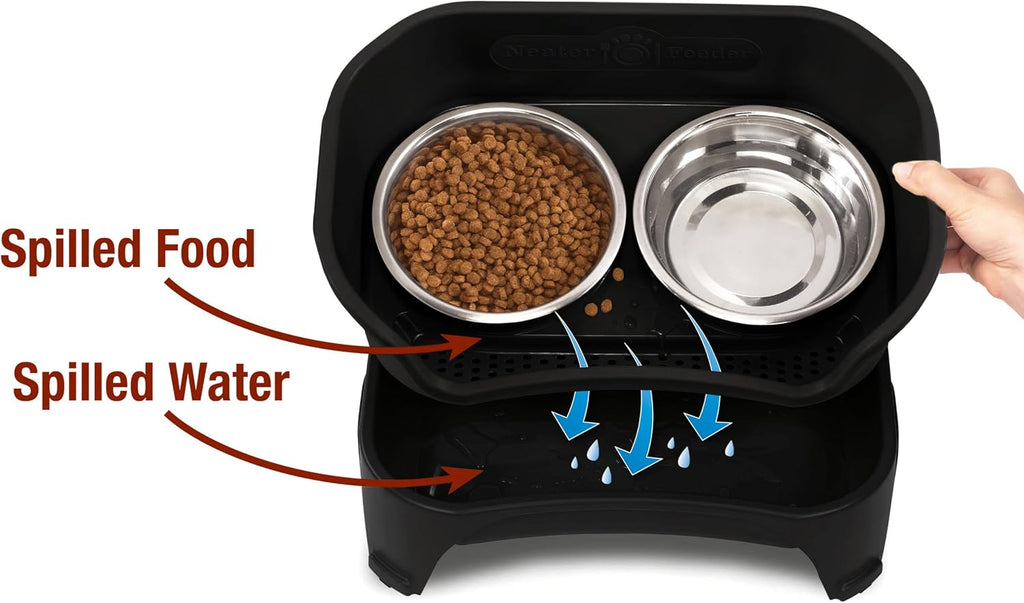 Express Mess Proof Dog Bowls Elevated for Medium to Large Sized Breed, No Spill Raised Dog Food Bowl Stand, Stainless