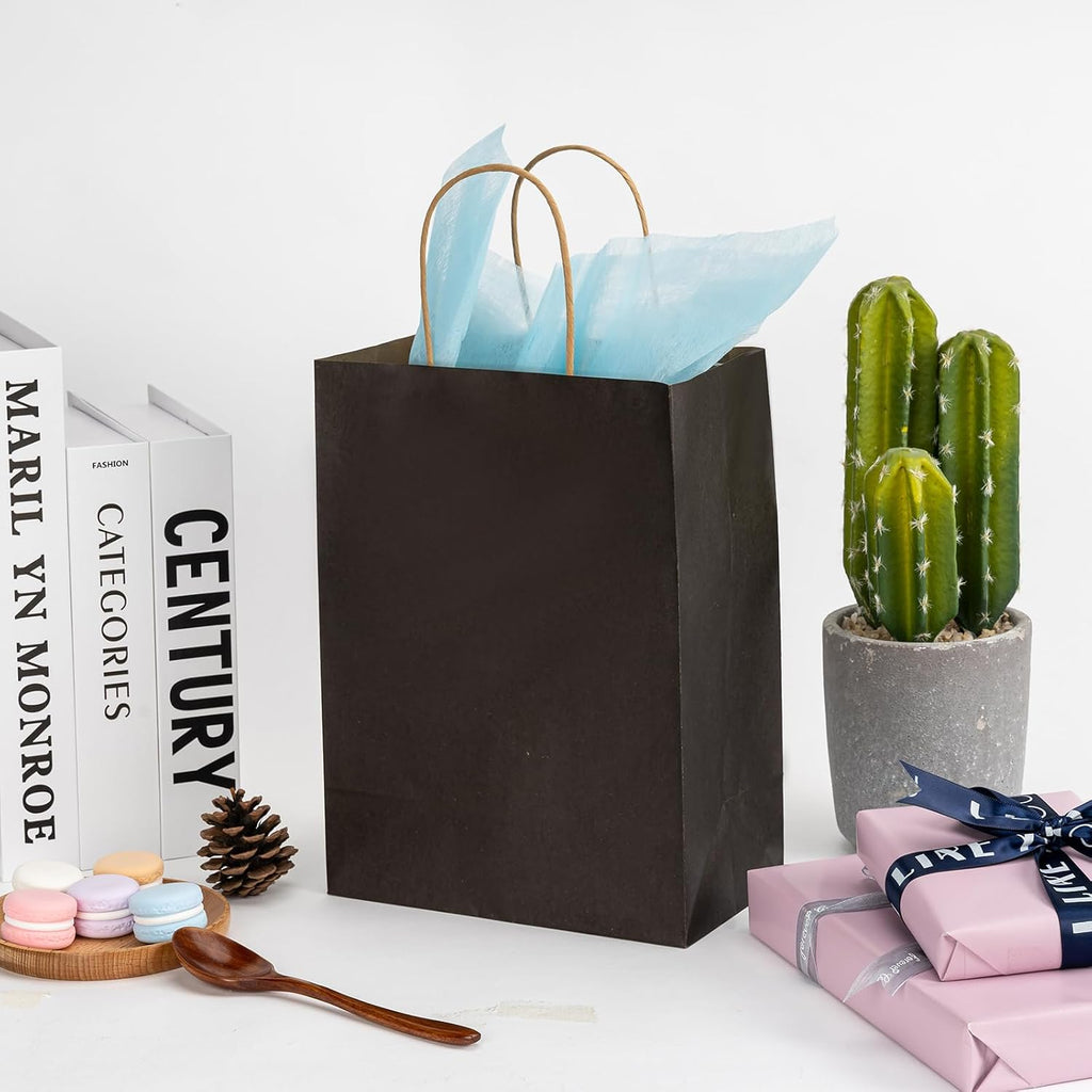 Black Gift Paper Bags 100 Pack 8x4.5x10.8 in with Handles