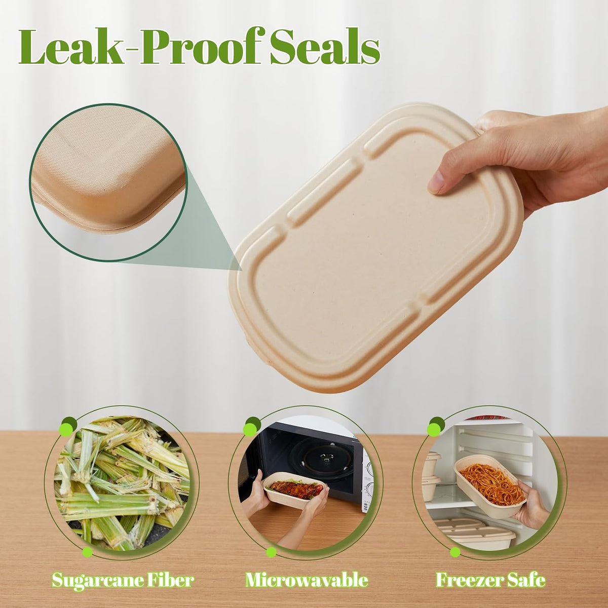 [100% Eco-Friendly] Disposable Food Containers with Lids – Sugarcane Pulp Take Out Boxes, Biodegradable, Compostable