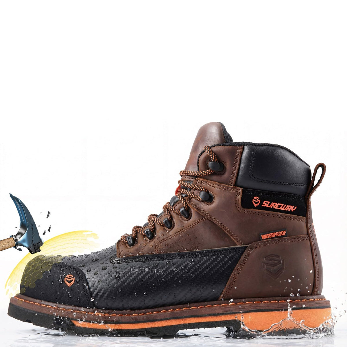 6in Waterproof Work Boots for Men, Leather, Composite Toe