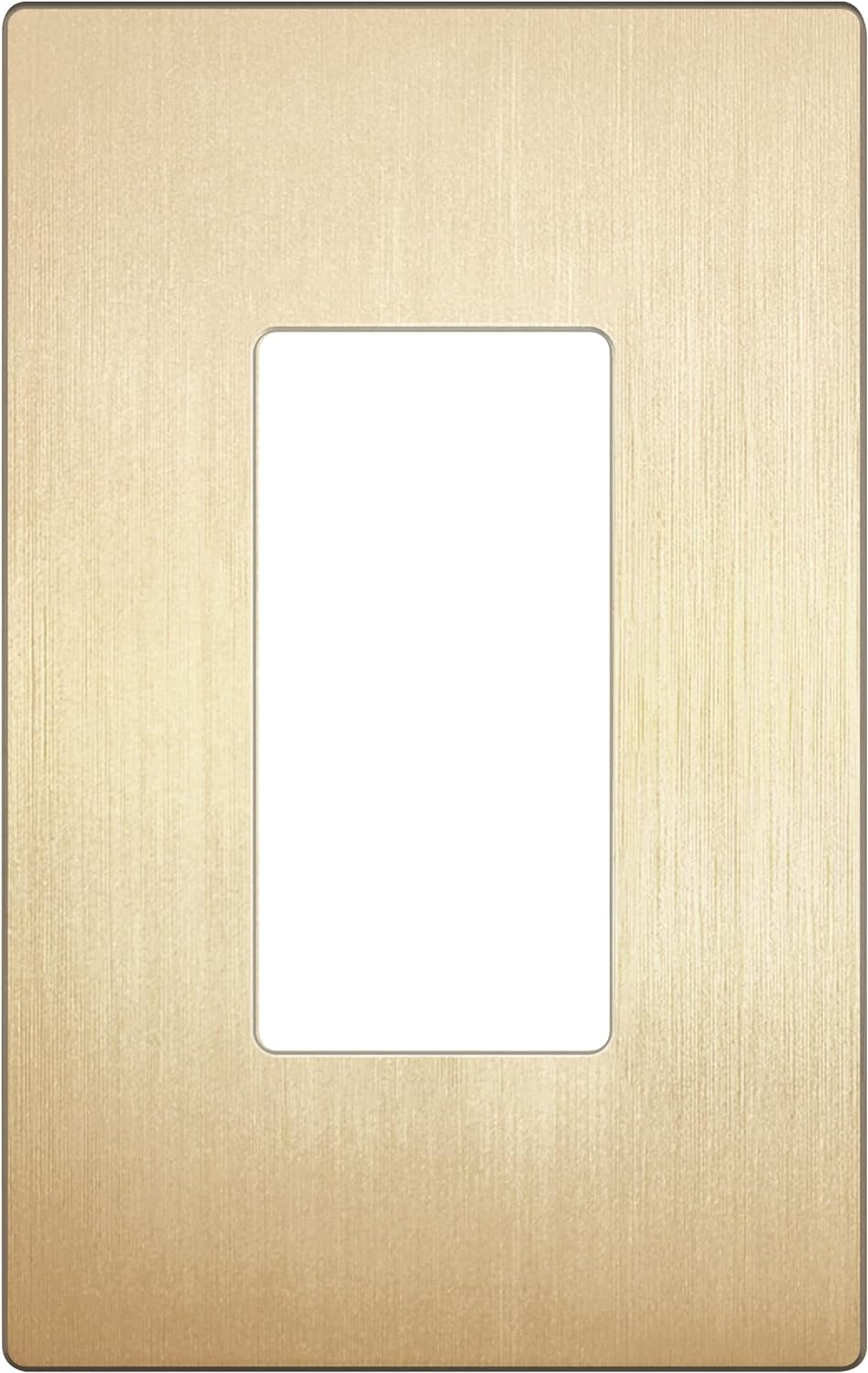 Decorator Switch Cover, Screwless Wall Plate, Brushed Gold | Mid-Size 1-Gang 4.88" x 3.11, Polycarbonate