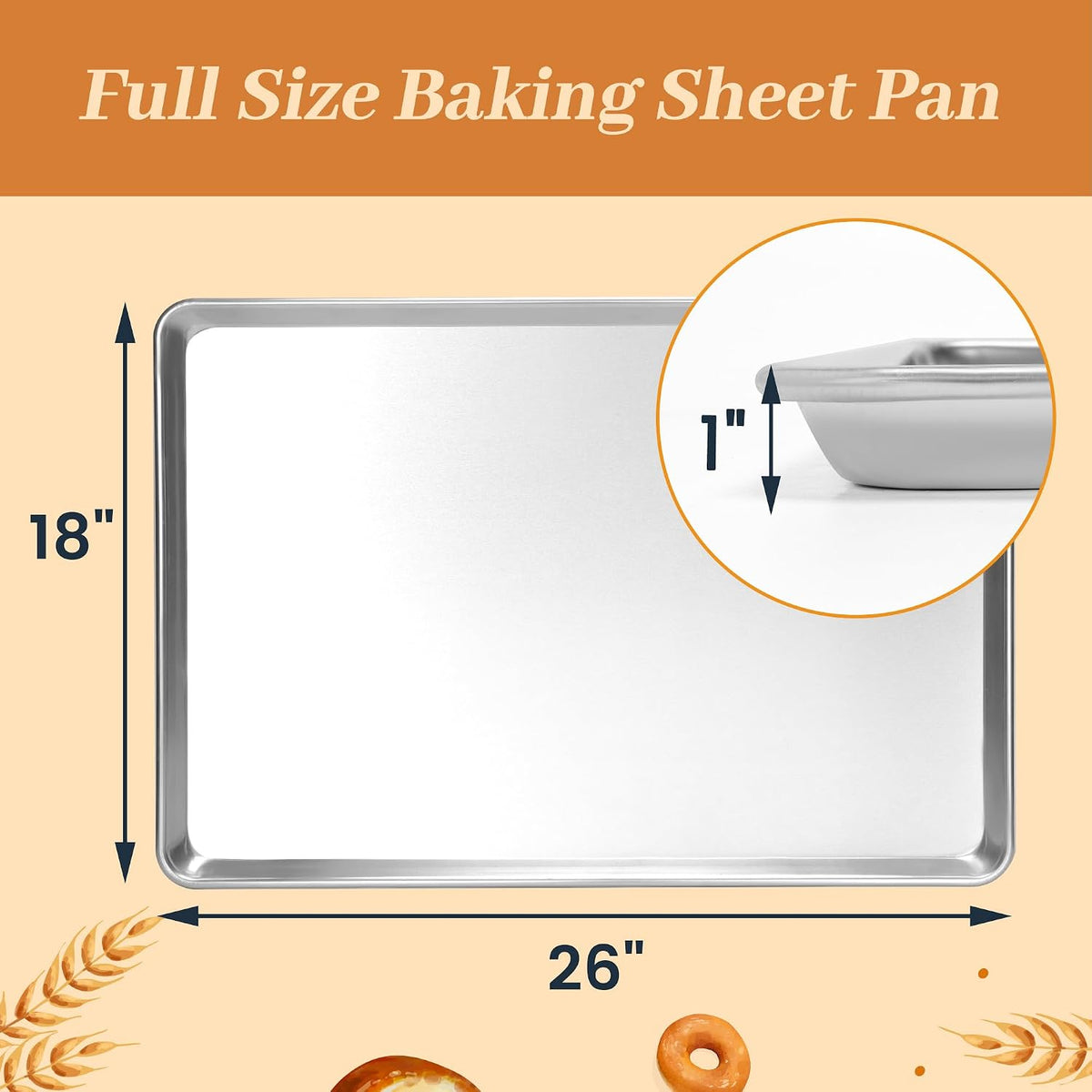 Aluminum Baking Sheet Pans, Full Size 26"x18", 6 Pack
