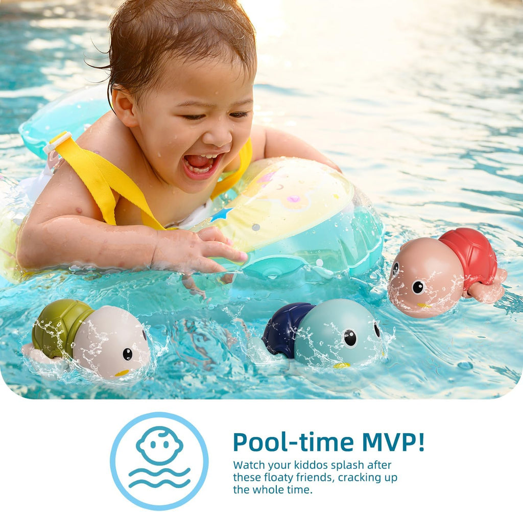 Bath Toys 3 Pack with 3 Colors | Cute Swimming Turtles Wind Up Toys for Baby Toddlers 1+ Years Old | Floating Bath &