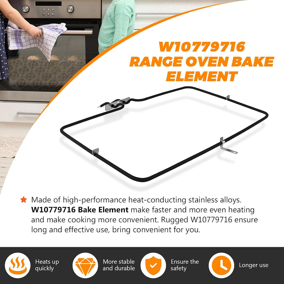 W10779716 Range Oven Bake Element by Blutoget-Oven Heating Element Fit for Whirlpool KitchenAid Maytag JennAir Oven MER8700DS1 KSDB900ESS2 W10289097 W10774342 PS11703285 JDS JES JIS KER KFE KSE MER