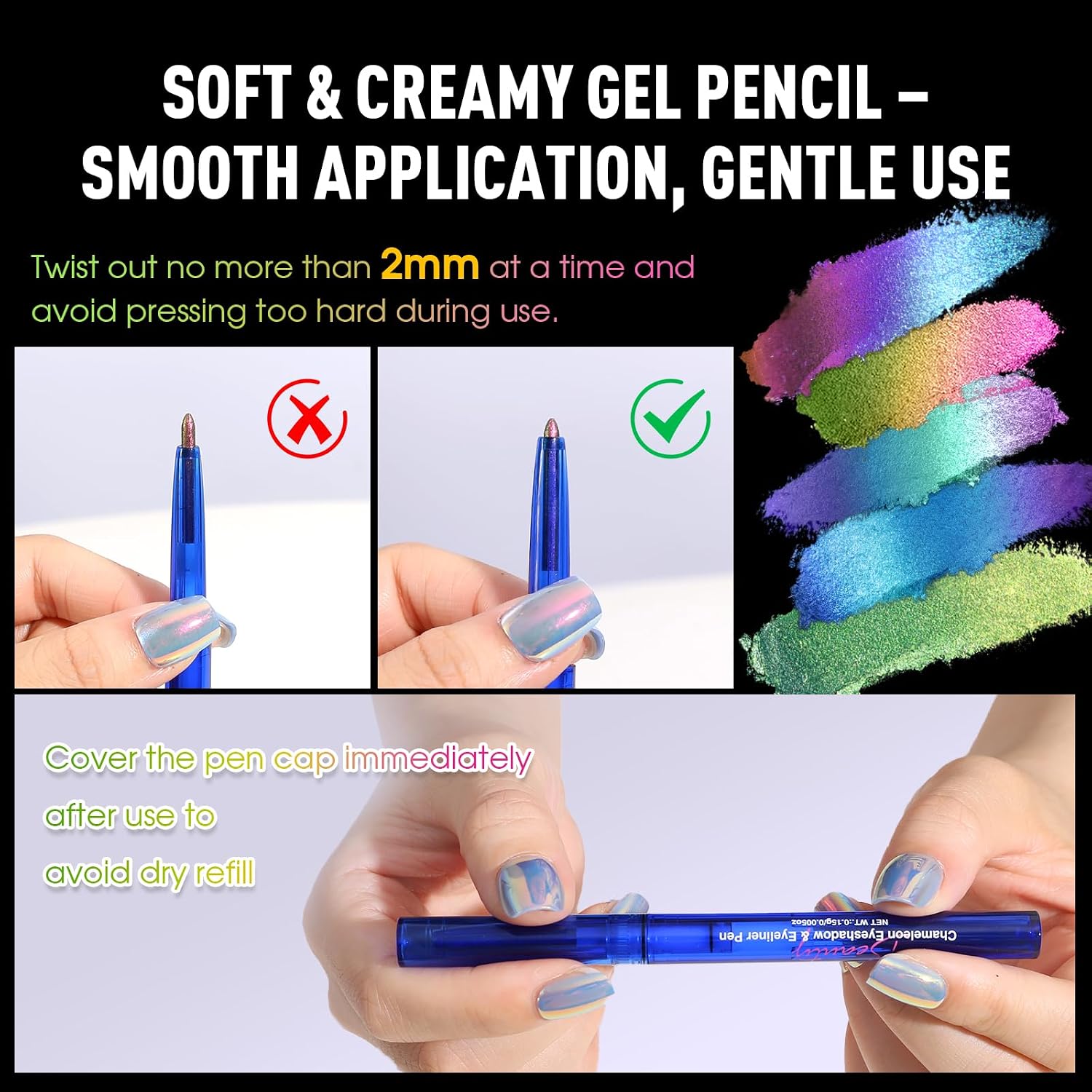 Chameleon Eyeshadow & Eyeliner Gel Pencil-Multichrome Shifting Colors Metallic Glitter Eye Makeup,Waterproof