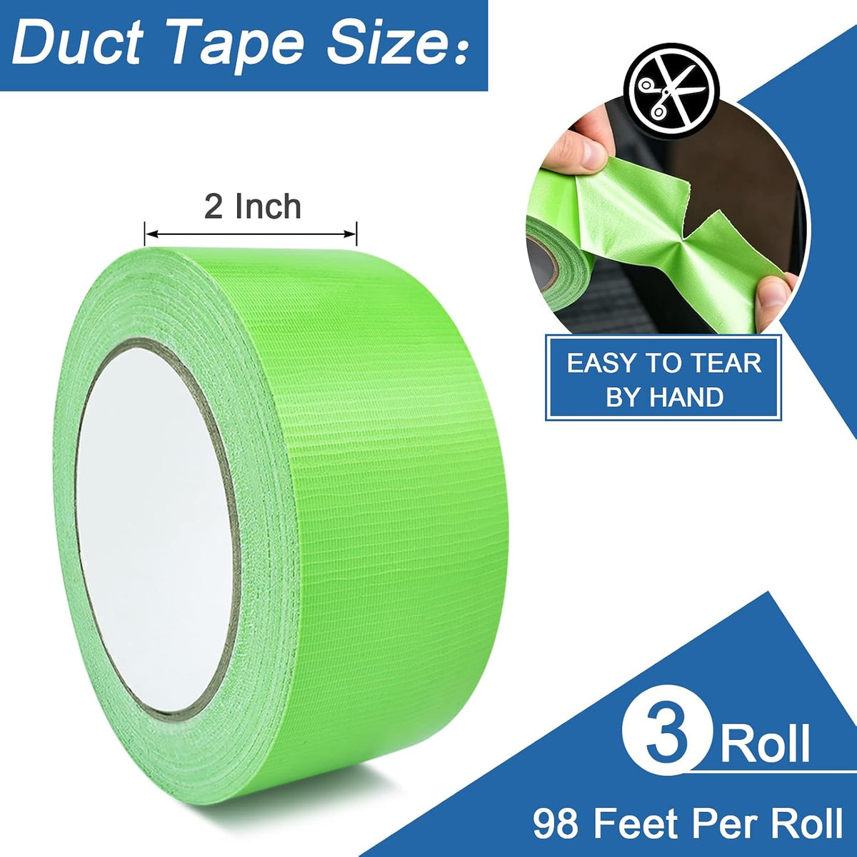 2 Inch Duct Tape Heavy Duty Waterproof (3, Green)