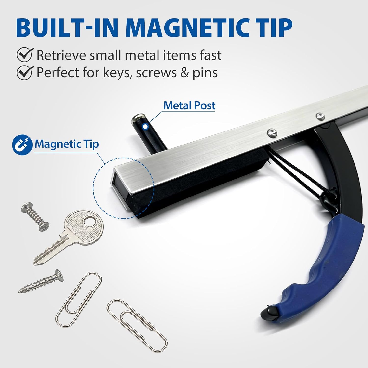 Blue Jay 32" Reacher Grabber Tool for Seniors, 2 Pack - Sturdy Non-Folding Pick Up Stick with Magnetic Tip