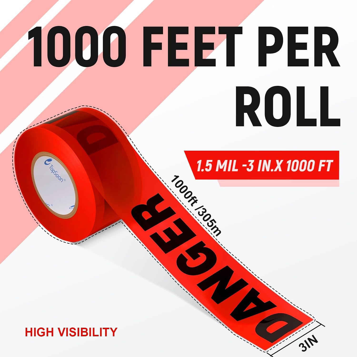 Red Danger Tape Roll Do Not Enter Barricade Tape 3-Inch by 1000-Feet, Premium Construction Tape Red Color Caution