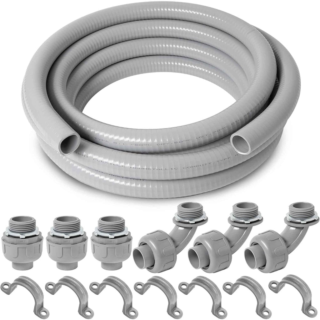 (1 inch Dia * 25 Feet) Yariwiz Flexible Electrical Conduit Liquid Tight PVC Conduit Kit with 3 PCS Coupling, 3 PCS