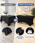 2 Pack Spandex Table Cloth 6FT, Elastic Fitted Black Tablecloth