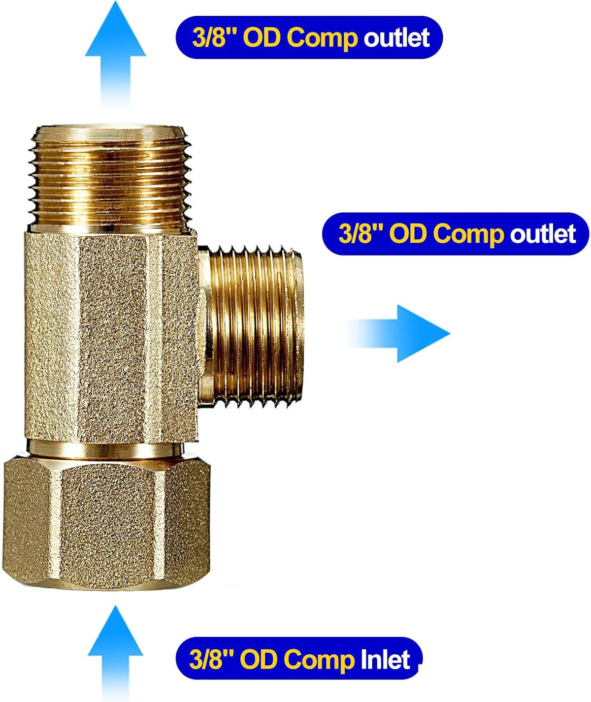 Add-A-Tee - 3/8"Compx3/8"Compx3/8"Comp Brass Tee for Faucet,Dishwasher,1Pcs