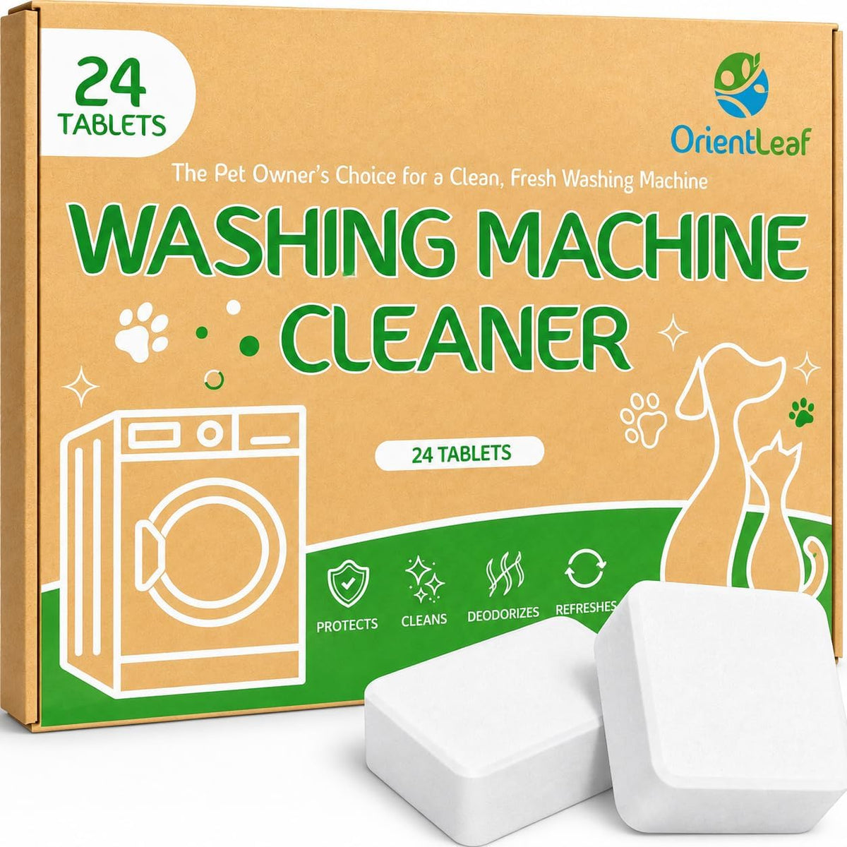Washing Machine Cleaner for Pet Owners, 24 Tablets 1 Year Supply