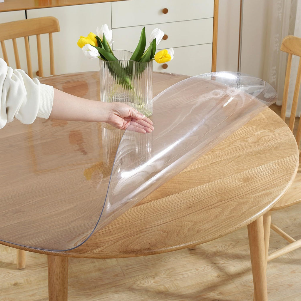Round Clear Table Cover Protector 48", Waterproof Plastic Cover
