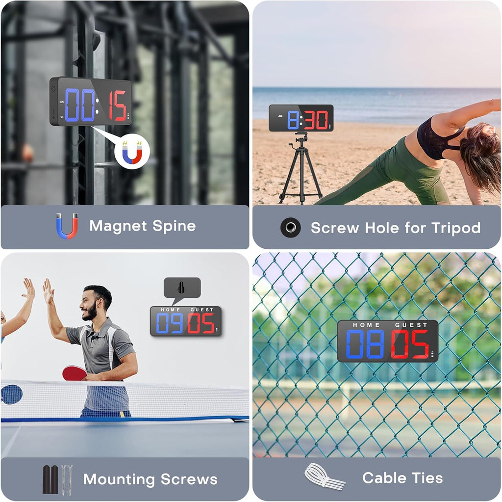 11’’ Large Digital LED Scoreboard Electronic Score Keeper Clock, Countdown/up, with Powerful Battery, 4 Mounting