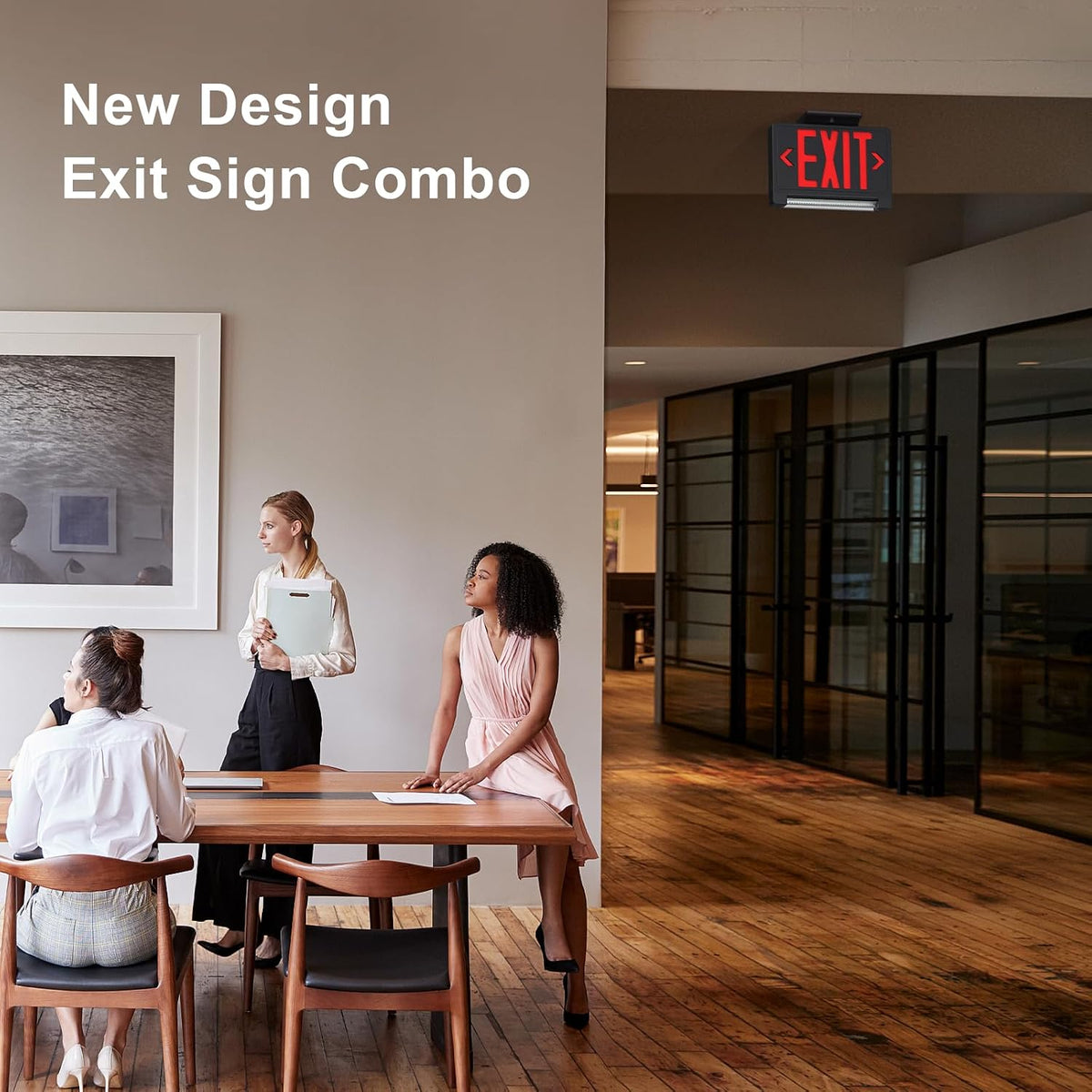 Exit Sign with Adjustable LED Pipe,Exit Signs with Emergency Lights Bar Combo, Hardwired Exit Sign Battery