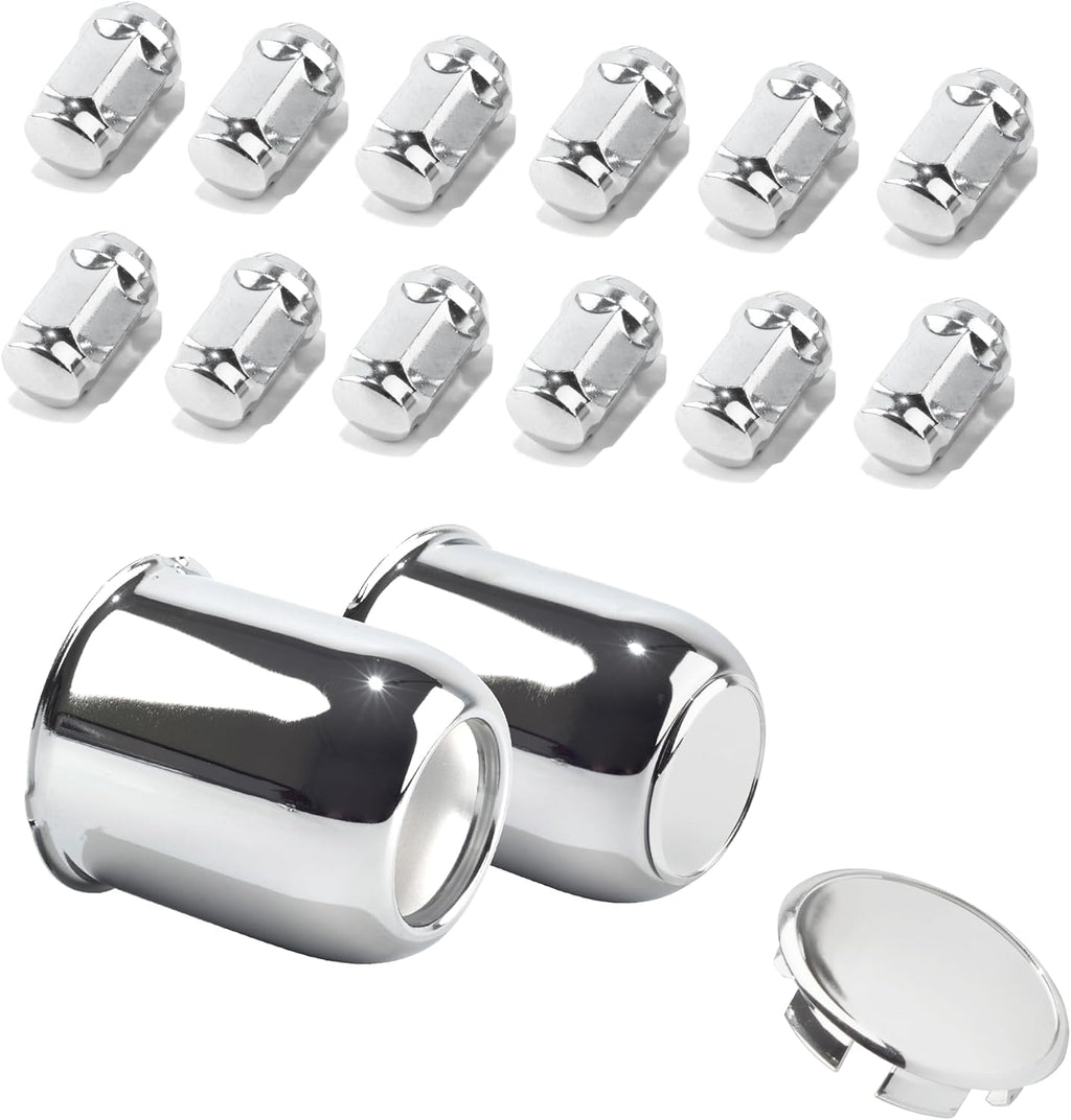 2-Pack Trailer Push Through Center Caps and Trailer Wheel Lug Sets - 3.19in Wheel Center Caps Chrome Wheel Cover