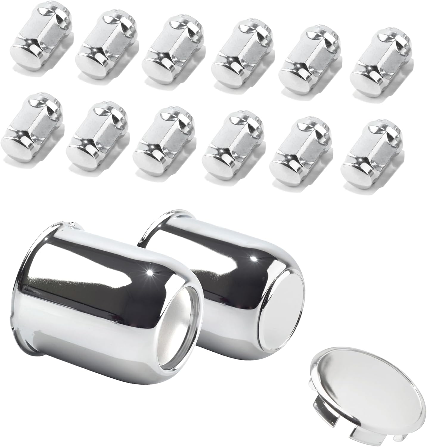 2-Pack Trailer Push Through Center Caps and Trailer Wheel Lug Sets - 3.19in Wheel Center Caps Chrome Wheel Cover