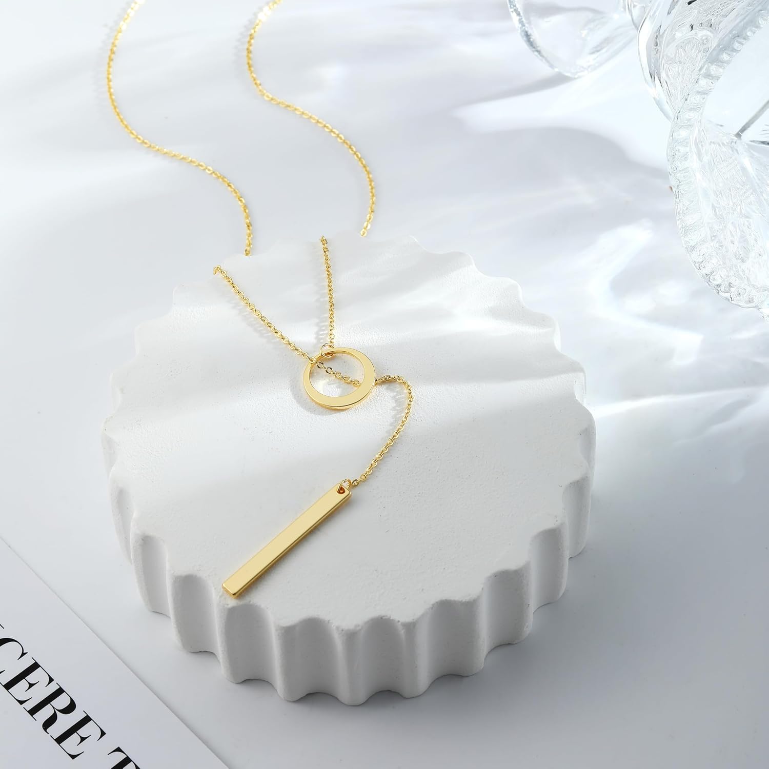 Long Gold Necklace for Women Trendy, Dainty Layered Lariat Necklace 14k Gold Plated Silver Y Shaped Beaded Chain Non