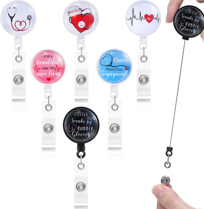 Nurse Badge Holder Reel Retractable, 6 Pieces Holder ID Badge Reel Alligator Clip Cute Funny Work Name Tag ID Card