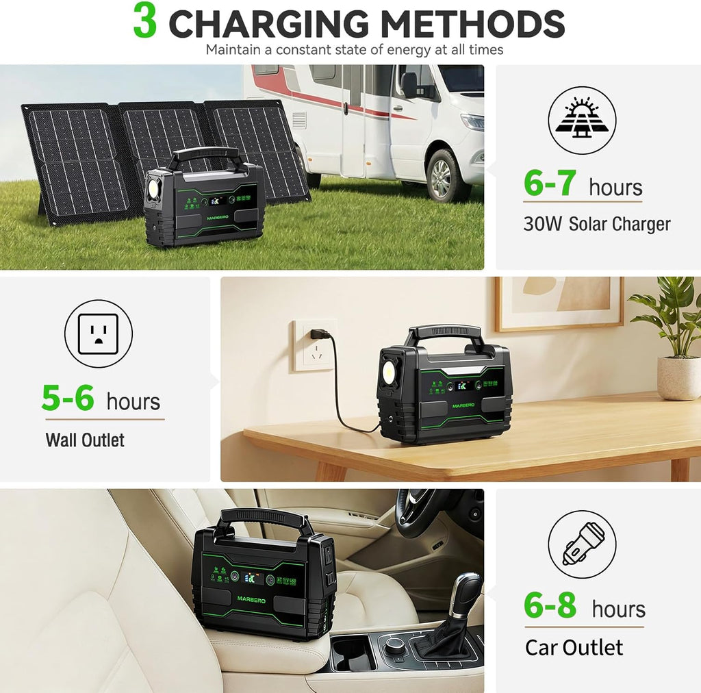Solar Powered Generator 155Wh, 100W with Solar Panel Kit 30W | Solar Generator 150W Surge Power Station with 2x 100W