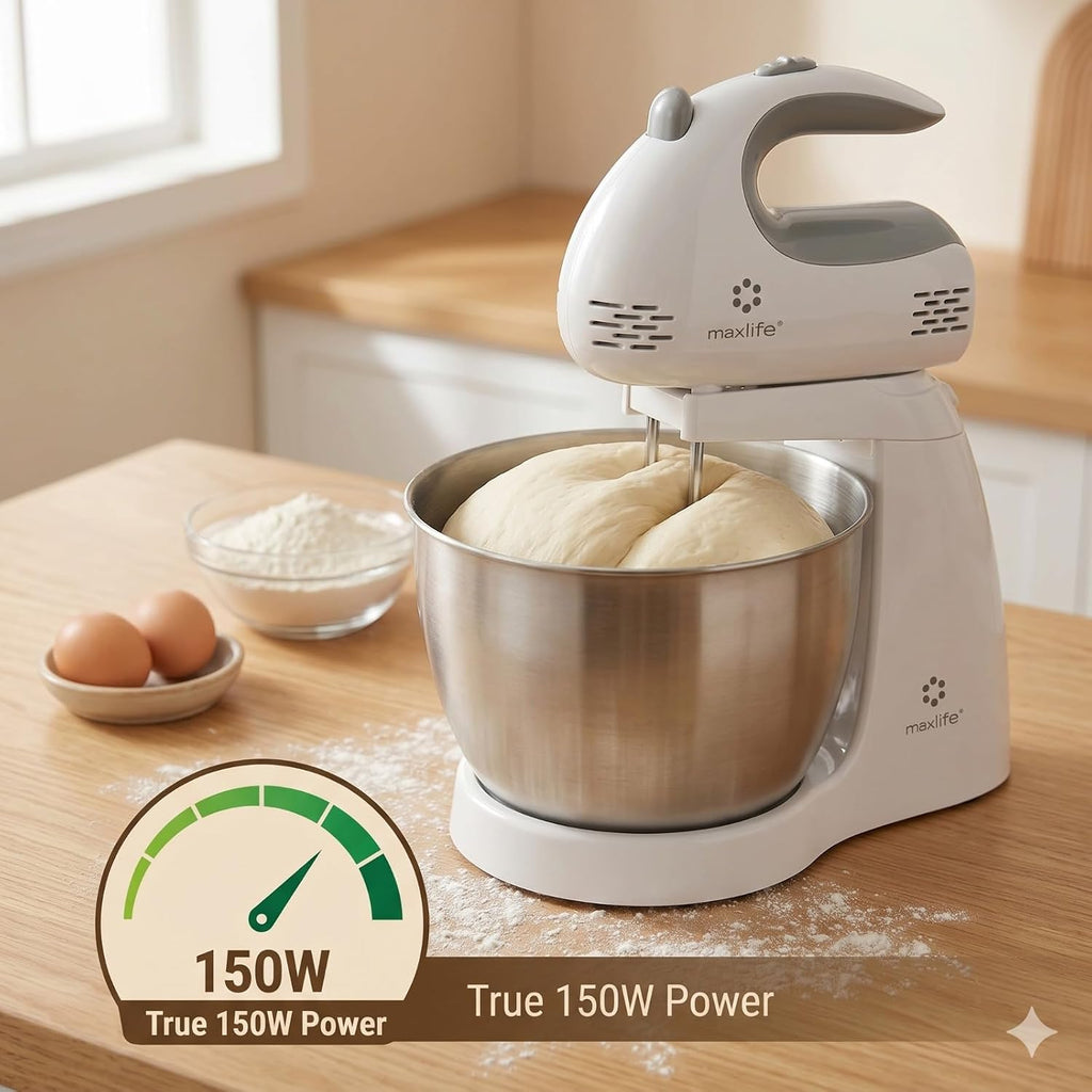 3.2 Quarts Stand Mixer - 5-Speed Electric Powerful Stand Mixer, White, with Stainless Steel Bowl, Dough Hooks, Beaters