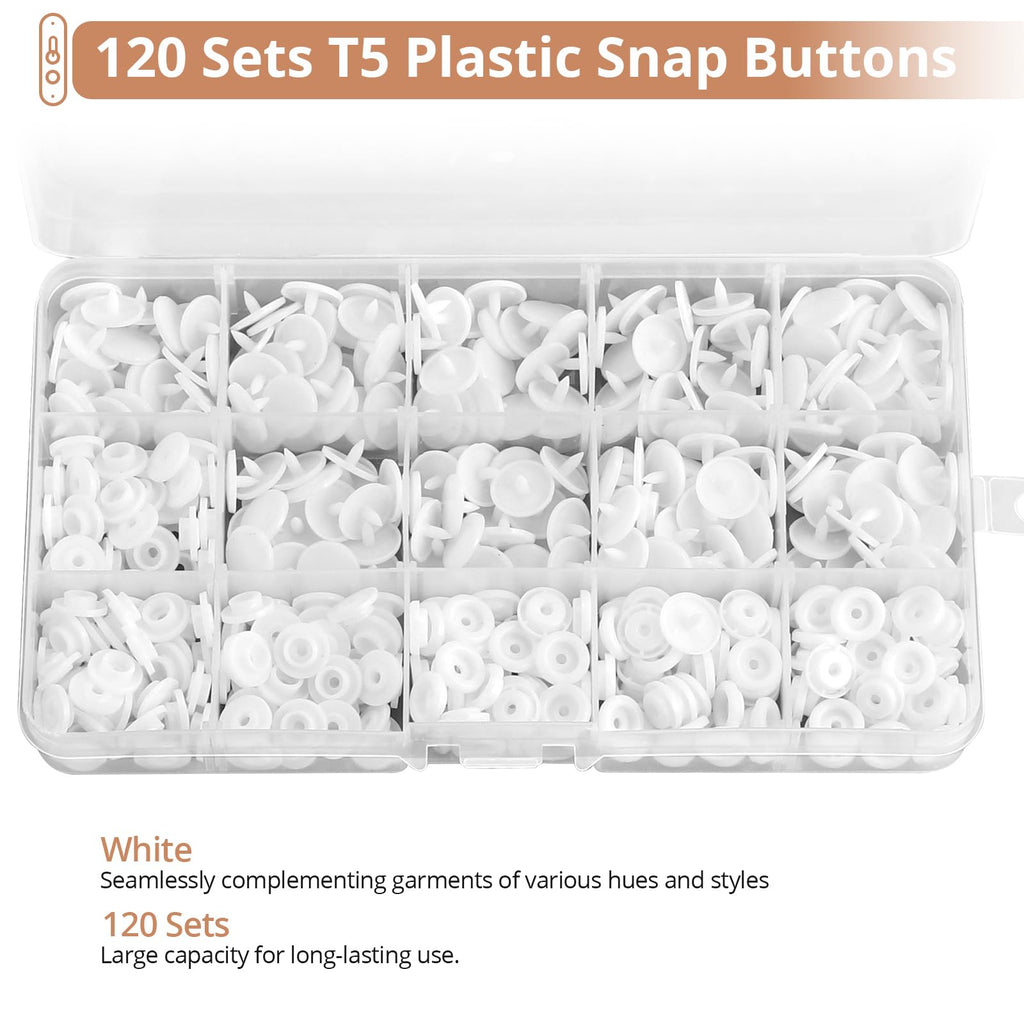 Snap Pliers Set, 120 Sets T5 Plastic Snap Buttons Kit, White