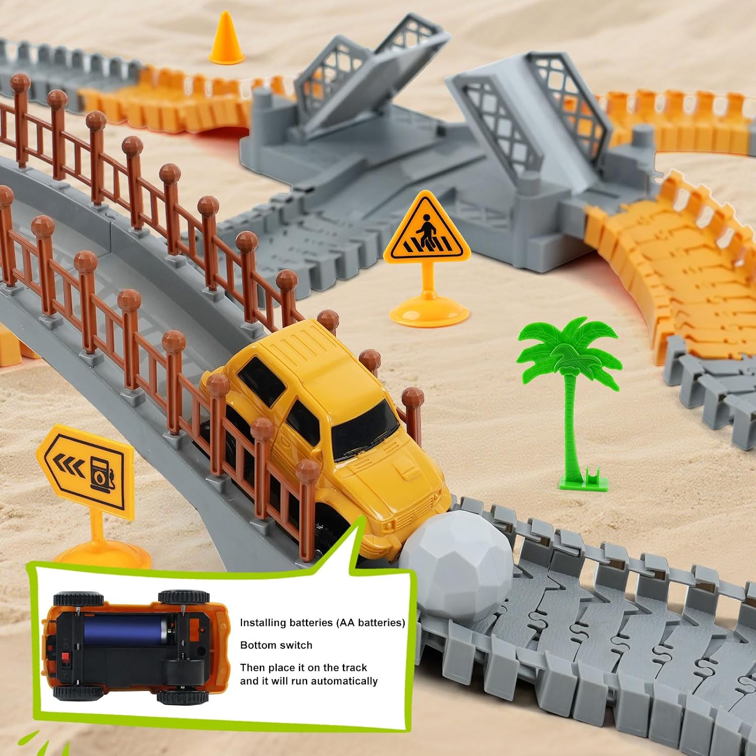 Construction Race Car Track Set for Kids - Flexible Engineering Toys with 2 Electric Cars, Birthday Gift for 3 4 5 6