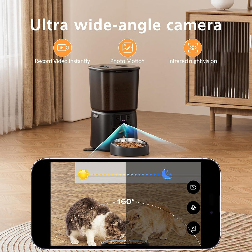 Automatic Cat Feeder with Camera, 4L WiFi Smart Pet Feeder with APP Control, 1080P HD Video,Night Vision,Voice Call