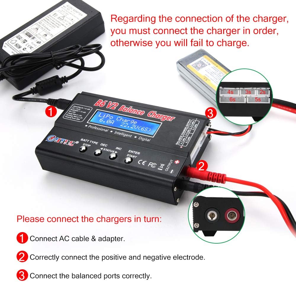 LiPo Battery Charger RC Car Balance Charger, 1S-6S Digital Discharger Battery Pack Charger 80W 6A for Li-ion Life