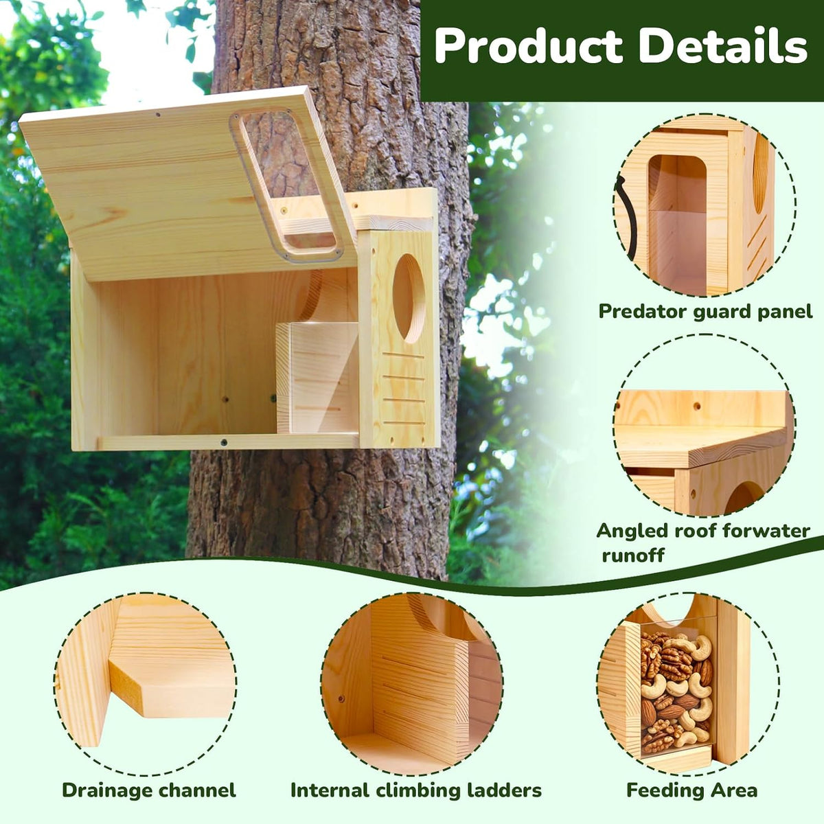Widened Medium Wooden Squirrel House for Outside