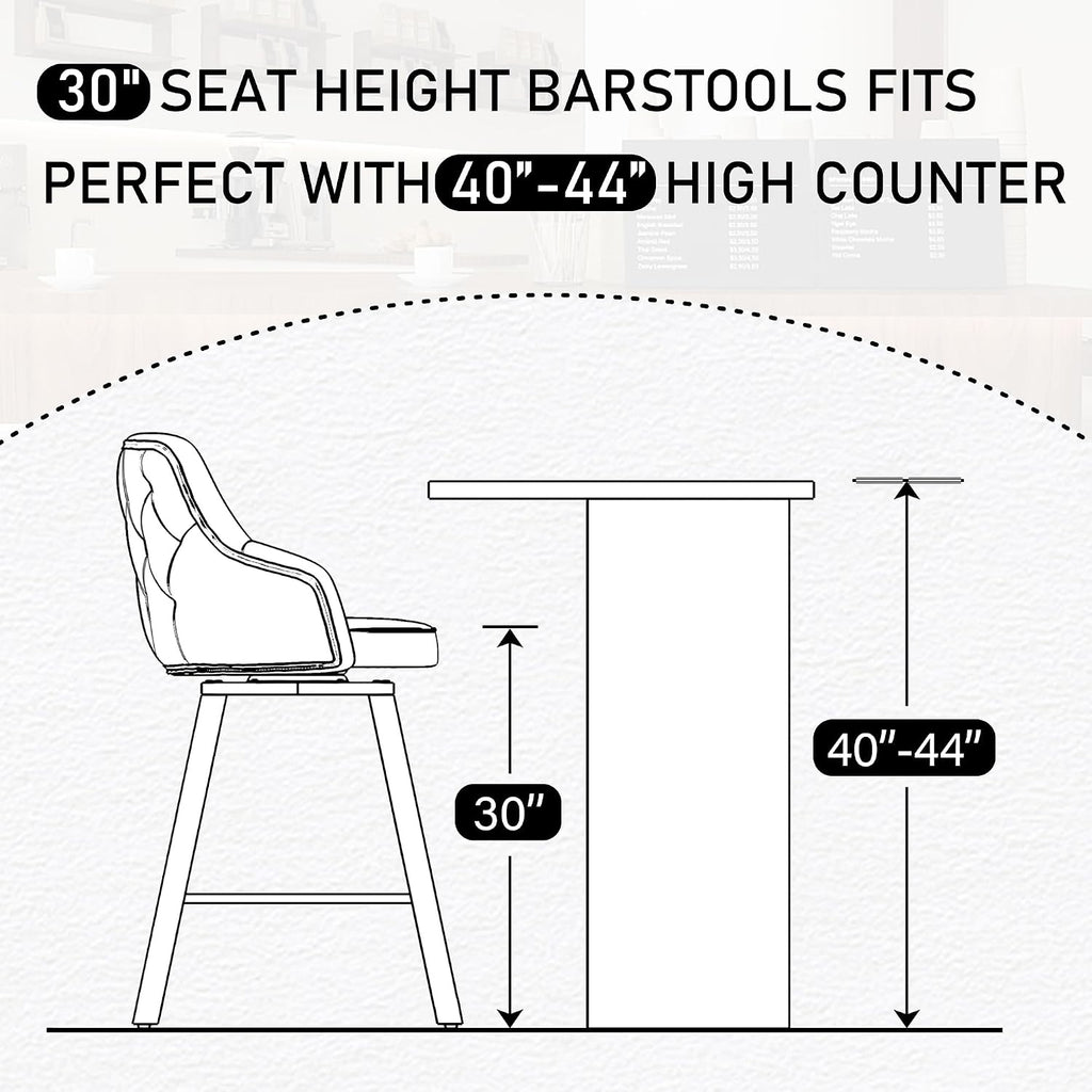 Swivel Bar Stools Set of 4, Bar Height Stool with Back for Kitchen Island