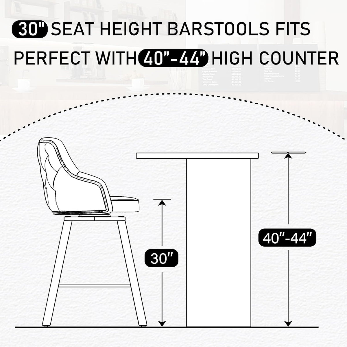 Swivel Bar Stools Set of 4, Bar Height Stool with Back for Kitchen Island